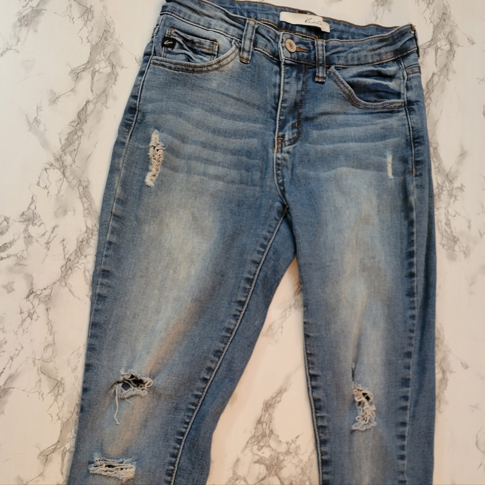 Kancan Kan Can Women's Mid Rise Destroyed Skinny Jeans KC8001 Size 5 Inseam 26